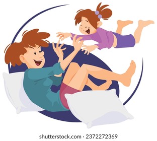 Mother plays with her child. Funny people. Illustration concept template for website, web landing page, banner, presentation, social, poster, promotion or print media.