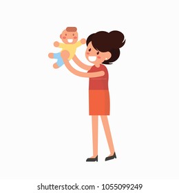 Mother plays with her son -  Characters in a flat style