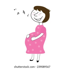 mother pregnant happy and singing for baby
