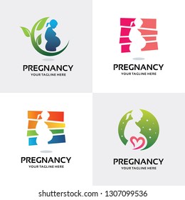 Mother Pregnant Logo Set Design Template Collection