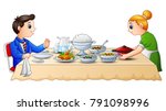 Mother preparing food on dining table