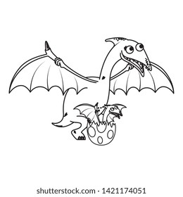 mother Pterodactyl with baby breaking the shell egg