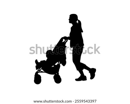Mother Pushing Stroller icon vector. Mother Pushing Stroller Silhouette isolated white background. Vector Illustration