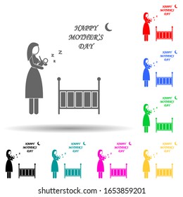 mother puts the child multi color style icon. Simple glyph, flat vector of mother's day icons for ui and ux, website or mobile application