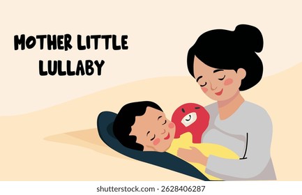 mother putting her baby to sleep vector stroke editable