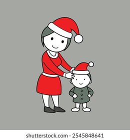 mother putting santa hat on her baby (1)