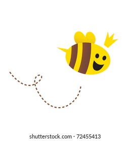 Mother / Queen Bee Isolated On White Background. Vector Illustration.