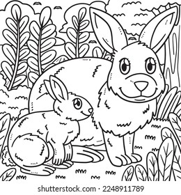 Mother Rabbit and Baby Rabbit Coloring Page
