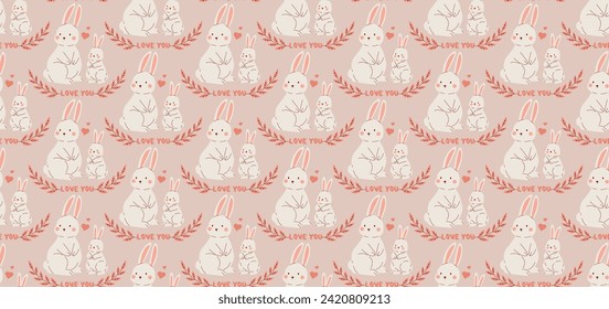 mother rabbit with baby rabbit repeating pattern. pattern with bunnies for mother's day.