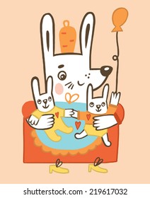 mother rabbit with two twin rabbits.