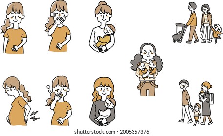 Mother raising a baby, and family