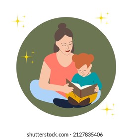 Mother is reading aloud to her daughter, teaching her to read