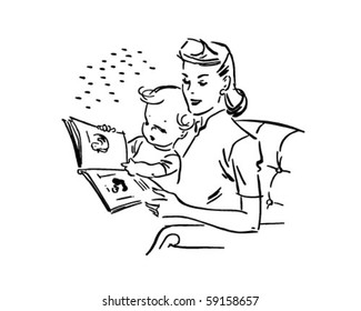 Mother Reading To Baby - Retro Clip Art