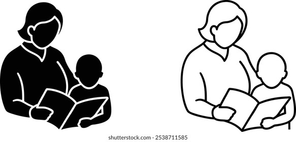 Mother Reading Book to Child Illustration