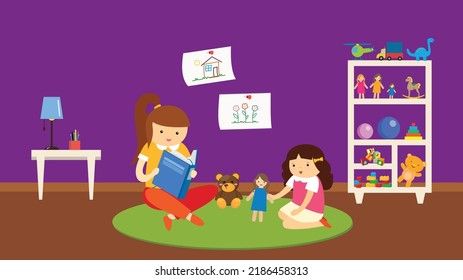 mother reading books to daughter