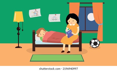 mother reads bedtime story to son
