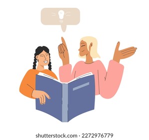 A mother reads a book with her daughter. The teacher explains the new material to the student. Study concept vector illustration