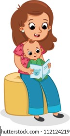 A mother reads a story to her baby. Vector illustration.
