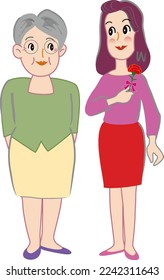Mother receiving mother's day carnation from daughter