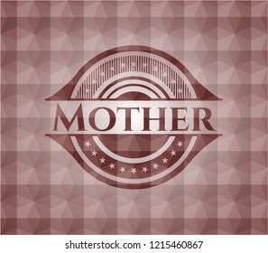 Mother red seamless emblem or badge with abstract geometric polygonal pattern background.
