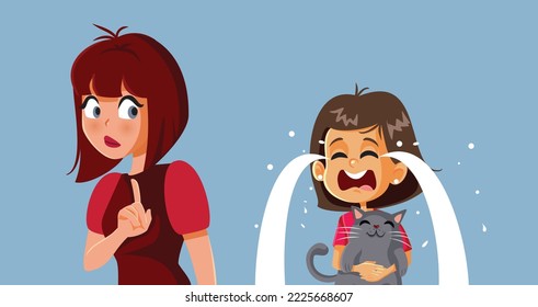 
Mother Refusing to Adopt a Cat Pet Vector Cartoon Illustration. Parent disagreeing about pet adoption with her little kid
