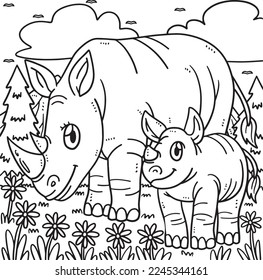 Mother Rhino and Baby Rhino Coloring Page for Kids