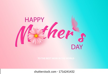 Mother s Day card with beautiful blooming flowers on a gentle gradient background in pastel colors. Happy mother s day. Holiday Sale. Vector illustration