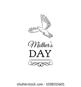 Mother s day with Dove, ornate frames and swirls. Vector illustration isolated on white background.