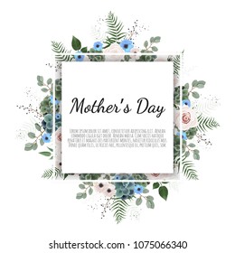 Mother s day greeting card with flowers background.