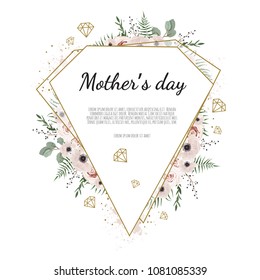 Mother s day greeting card with flowers background.