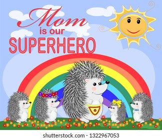 Mother s Day greeting card with hedgehog. Mom you are best. I love you mom