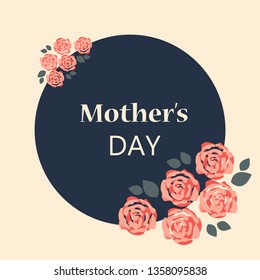 Mother s Day greeting card with square frame and paper cut flowers on colorful modern geometric background. Vector illustration. Place for your text.