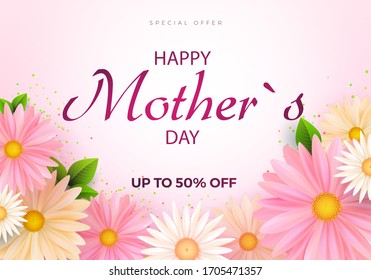 Mother s day greeting card with beautiful blossom flowers. Happy Mother s Day.