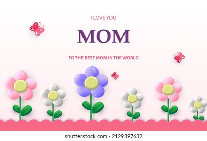 Mother s day greeting card with beautiful blooming flowers. Happy mother s day. Best mom. Vector illustration