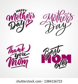 Mother s day text set modern calligraphy. Graphic print hand writing, lettering, typography collection. Vector phrases in two color on Mother Day. For greeting card, poster, banner, flyer