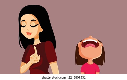 
Mother Saying No to her Toddler Tantrum Vector Cartoon Illustration. Child being frustrated reacting to parenting rules and prohibitions 
