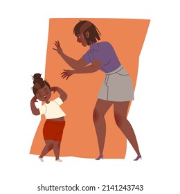 Mother Scolding Her Daughter. Girl Covering Her Ears With Her Hands. Family Communication Concept Vector Illustration