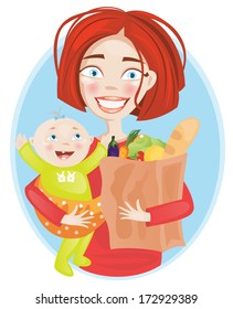 Mother shopper portrait (vector)