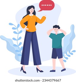 Mother Shouting At Her Child And Educating Him Vector Illustration