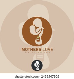 Mother silhouette beautiful woman and baby with her baby card happy mother's day logo