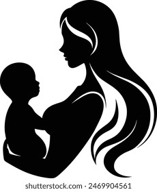 Mother silhouette beautiful woman and baby