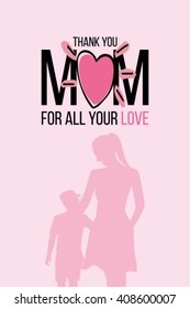 mother silhouette with her baby. Card of Happy Mothers Day. 