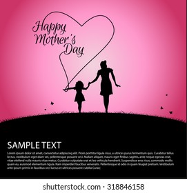 Mother silhouette with her baby on happy Mothers Day 