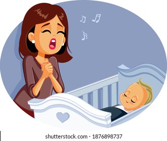 Mother Singing a Lullaby for Baby to Sleep. Mom taking calming newborn with her singing voice 
