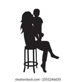 mother sitting with baby on chair silhouette vector