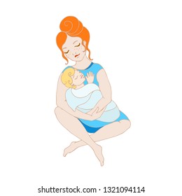 Mother sitting with child, without background, clip art.