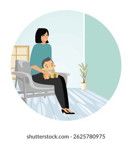 A mother sitting with her child, showcasing a nurturing bond in a welcoming and bright space with minimalist decor.