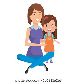 mother sitting on the floor carrying daughter