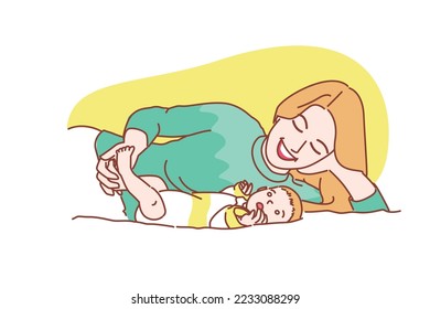 mother sleeps with baby with love happy smiling face mothers day concept holiday flat vector illustration