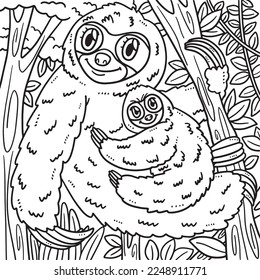 Mother Sloth and Baby Sloth Coloring Page for Kids